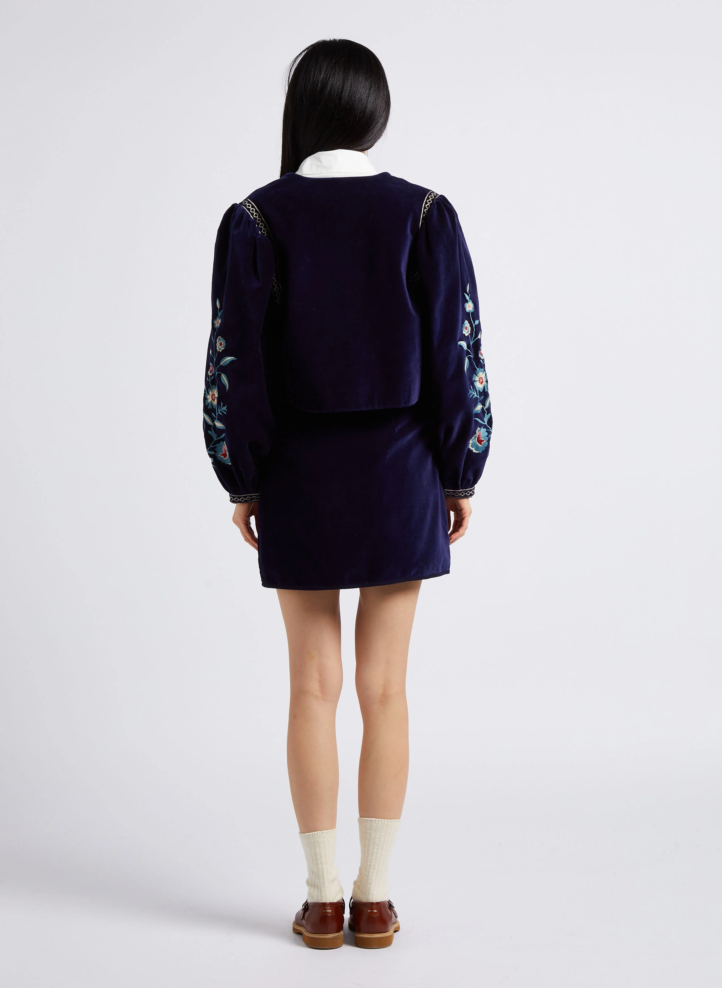 DURAS - Veste col rond en velours | Bleu