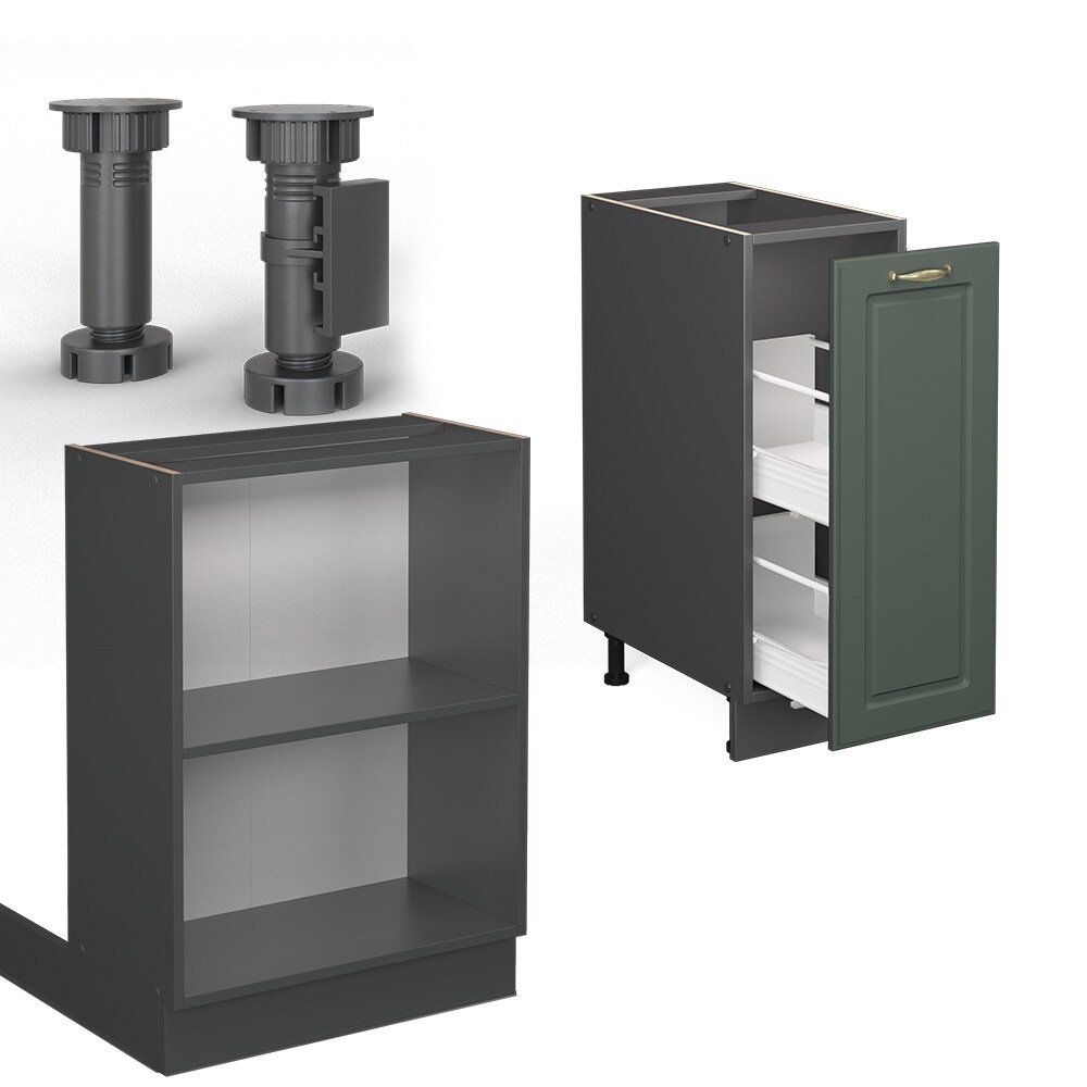 Vicco Kücheninsel Küchenblock Einbauküche Fame-Line Landhaus Anthrazit Grün 90 cm Gold Küchen Schränke Apothekerunterschrank Schubunterschrank Regalinselunterschrank Softclose-Scharnier Küchenmöbel