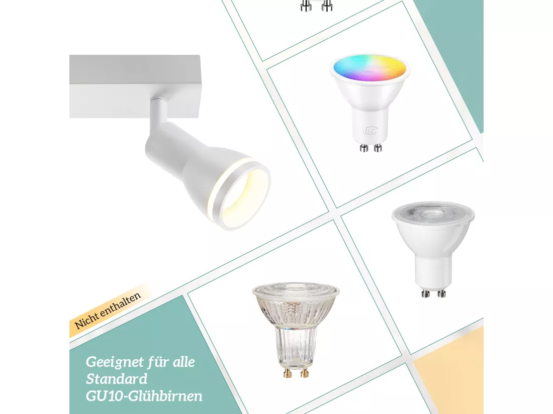 NETTLIFE Plafonnier 6 Spots Blanc : Plafonnier Métal GU10 Spots Pivotant Intérieur pour cuisine bureau salon chambre à coucher, Sans ampoules