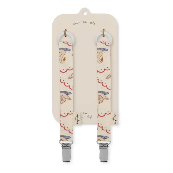 Konges Sløjd Attache-tétine en coton bio Swan - Set de 2 | Ecru