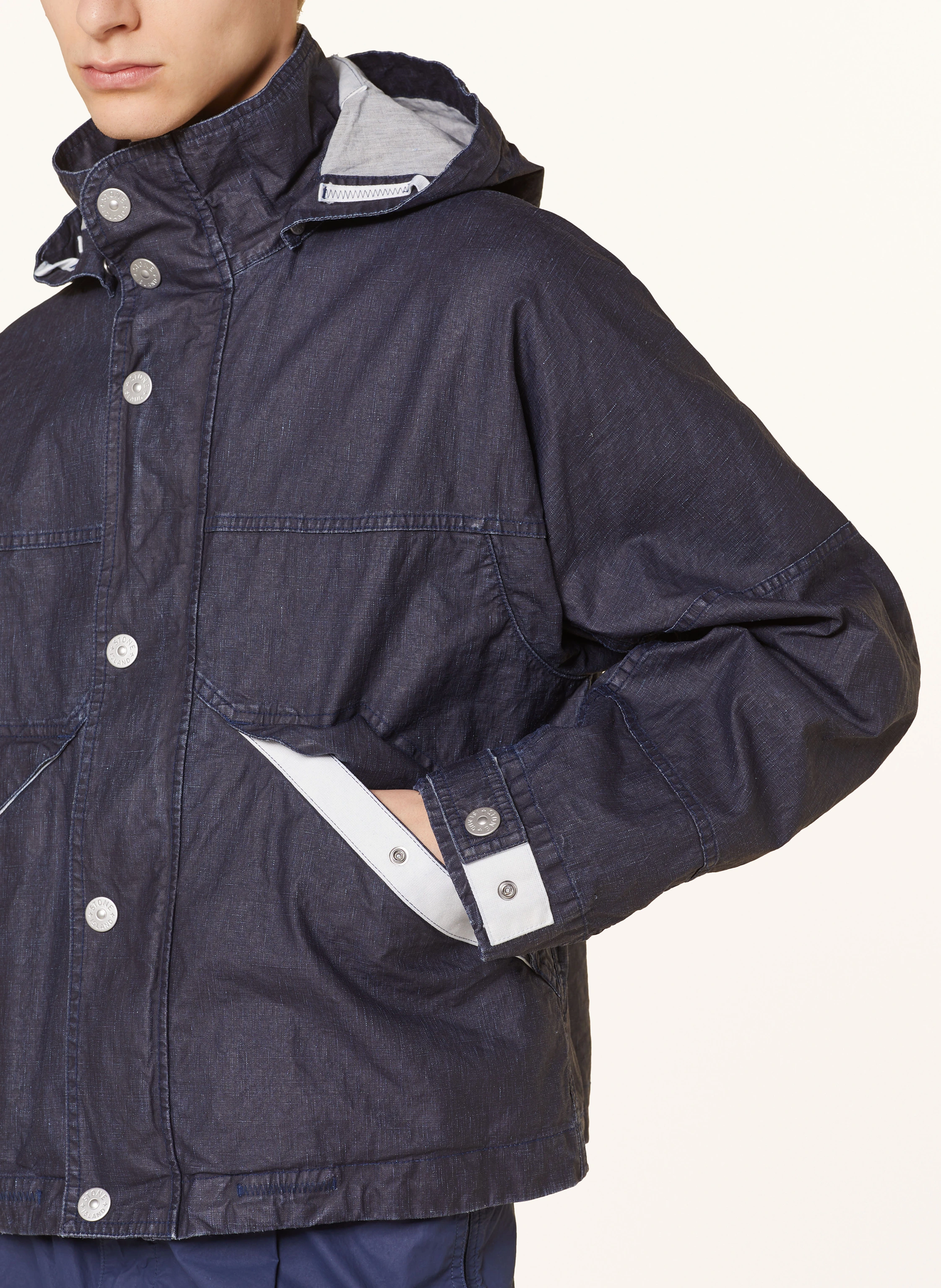 STONE ISLAND Leinenjacke MARINA in Jeansoptik mit abnehmbarer Kapuze