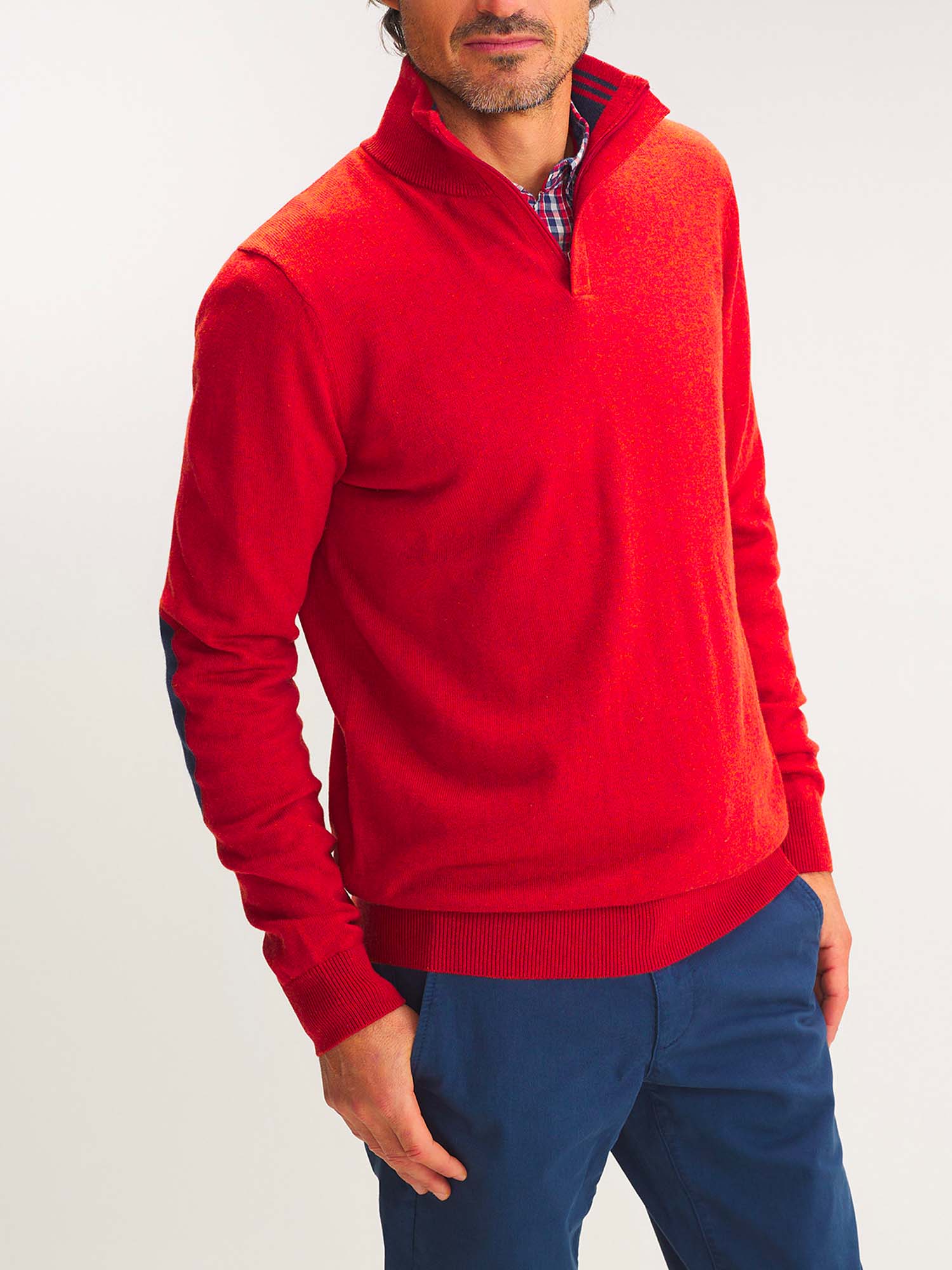 Pull Homme Col Camionneur Rouge