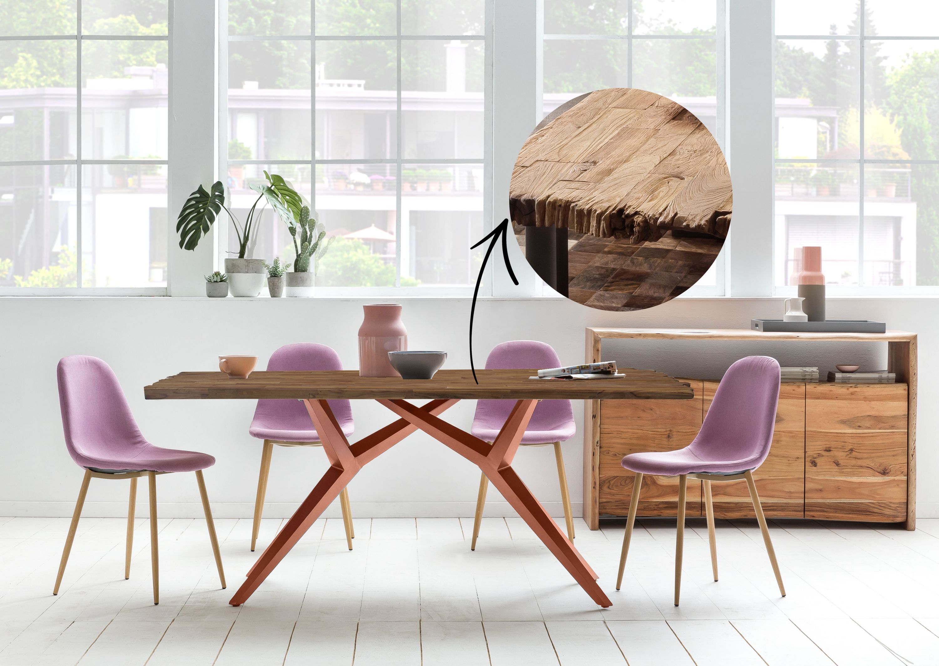 Tisch 220x100 Teak Metall Holztisch Esstisch Speisetisch Küchentisch Esszimmer