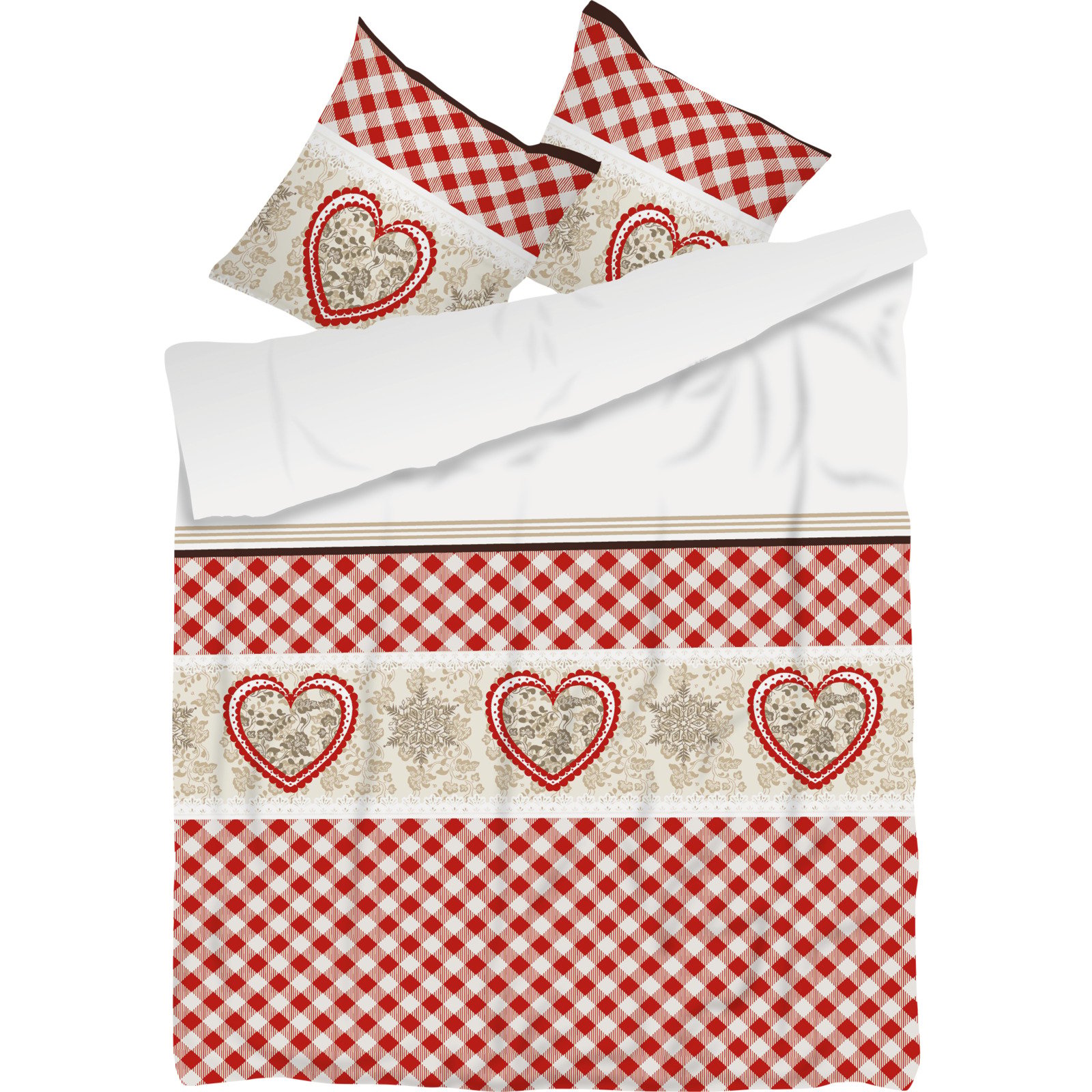 Bettwäsche mit Herzen rot-weiss 200x210 2x65x65 Bettanzug Fra