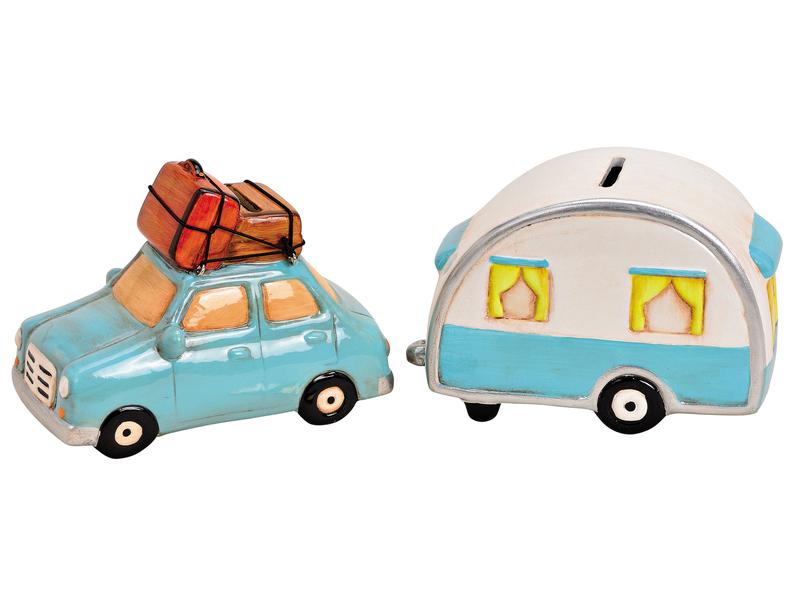 G. Wurm Spardose Auto mit Wohnwagen 10 x 8 x 15 cm Sparkasse für das aufbewahren von Geld