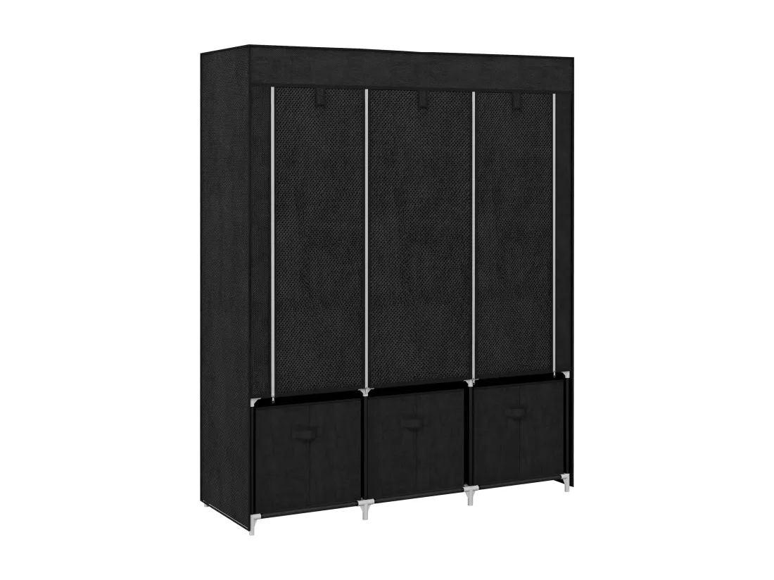Armoire penderie pliable 5 étagères 2 tringles 3 tiroirs tissu noir