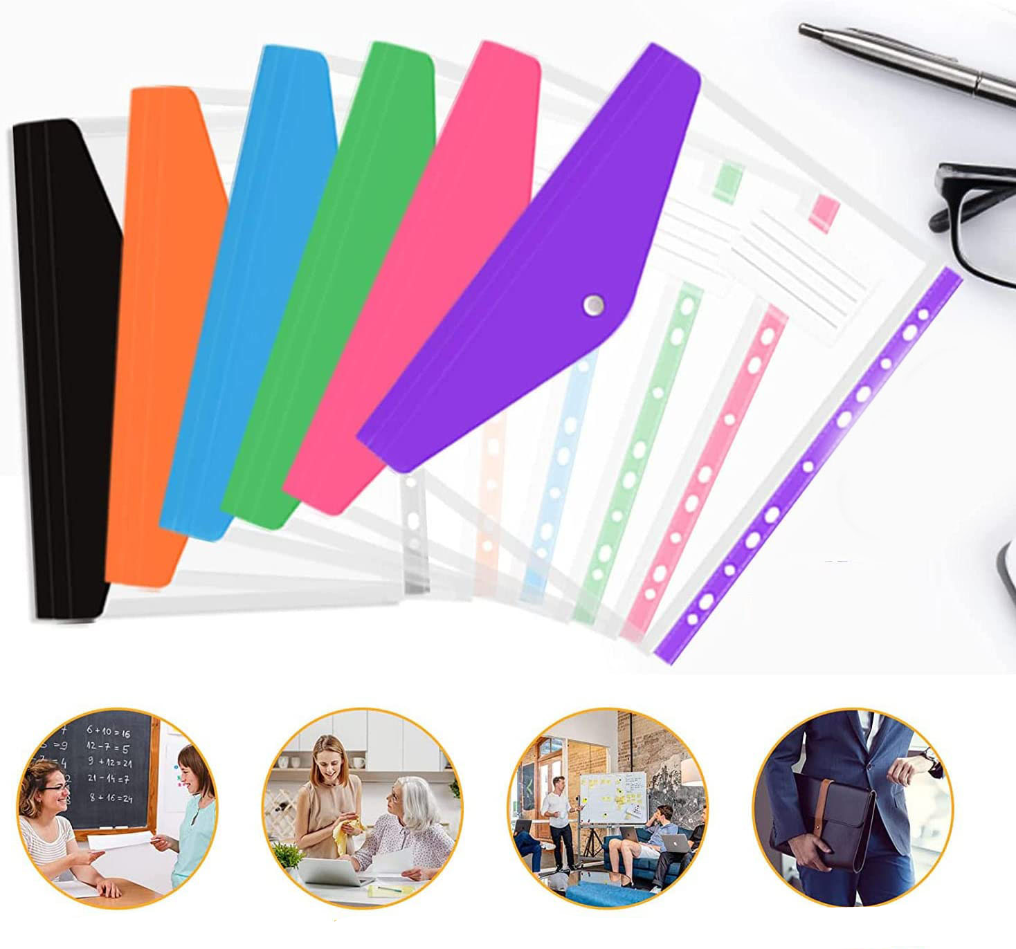 (18er Set) A4 Einhänge Dokumententasche Druckknopf Pendenzen Mappe mit Etiketten Tasche - Assortiert