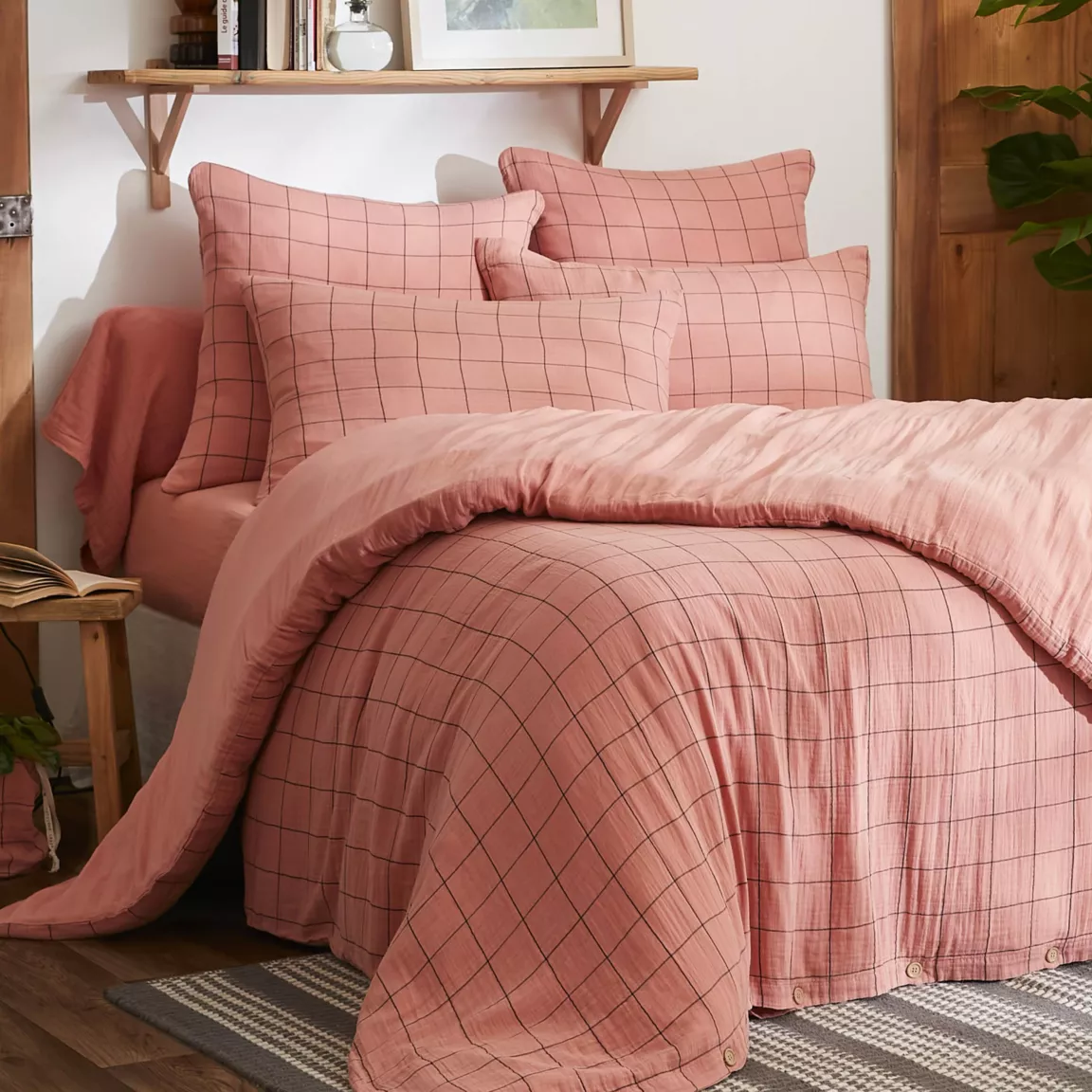 Housse de couette gaze de coton (140 x 200 cm) Gaïa Match Rose pêche