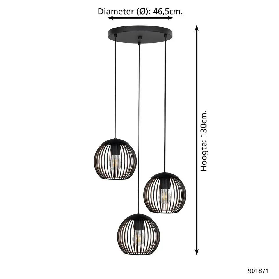 EGLO Almanzora Hanglamp - E27 - Ø 46.5 cm - Staal - Zwart/Koper