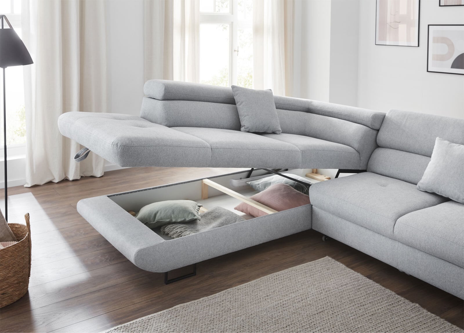 CASAVANTI Ecksofa FABIO 235 x 280 cm Primo hellgrau