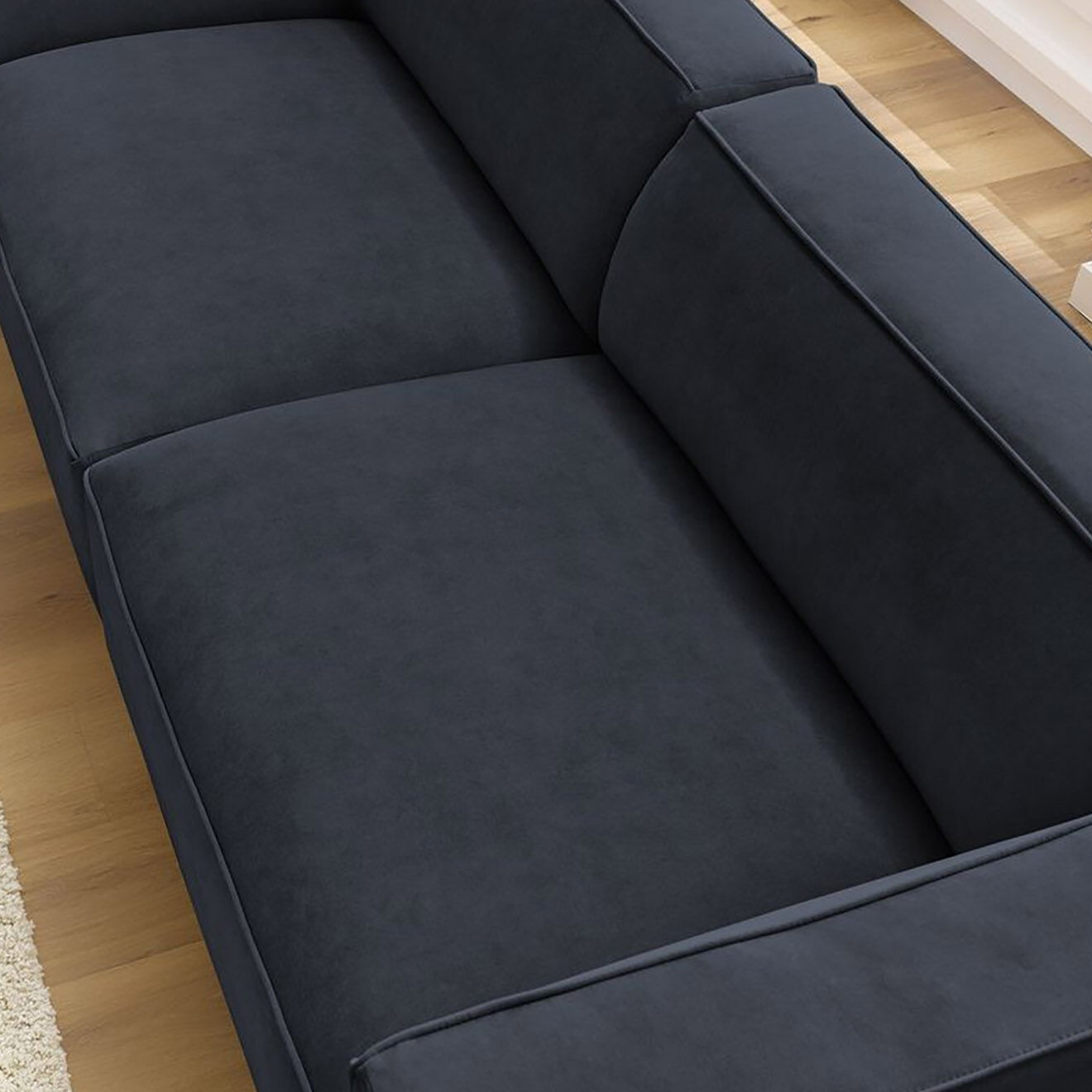 Bobochic Canapé droit fixe 4 places en Velours Molière bleu foncé - 273x99x71 cm