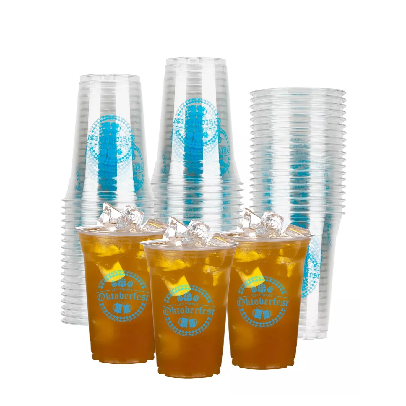 (100er Set) 400ml Einweg Bier Becher Oktoberfest Party Geschirr Trinkbecher - Transparent / Blau