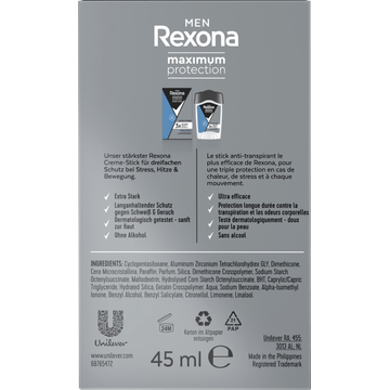 Rexona Men Maximum Protection Anti-Transpirant Crème Stick Clean Scent 45 ml