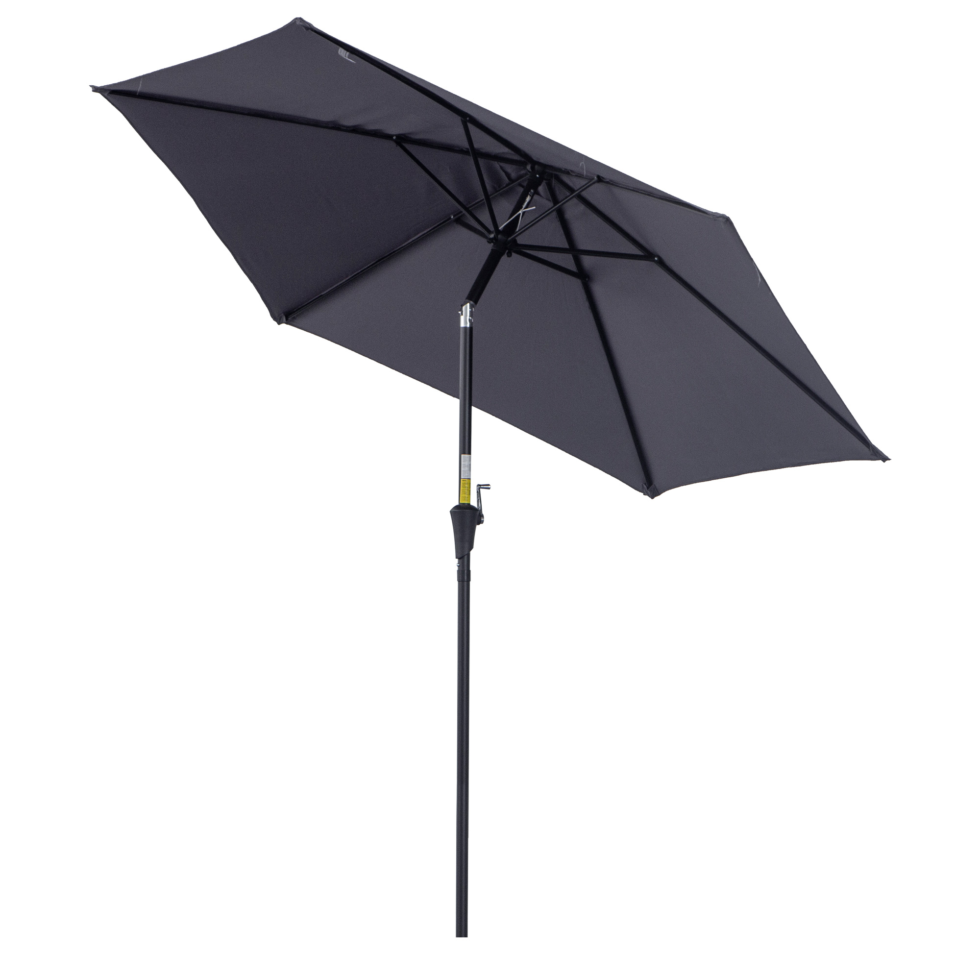 Guarda-sol de jardim Outsunny Ø260x235 cm em alumínio com cabo reclinável, manivela e 6 varetas para terraço e varanda, cinza.