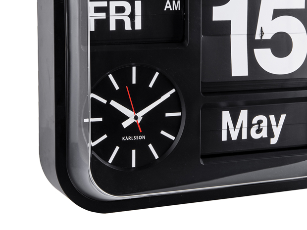 Wall clock Big Flip black casing, black dial