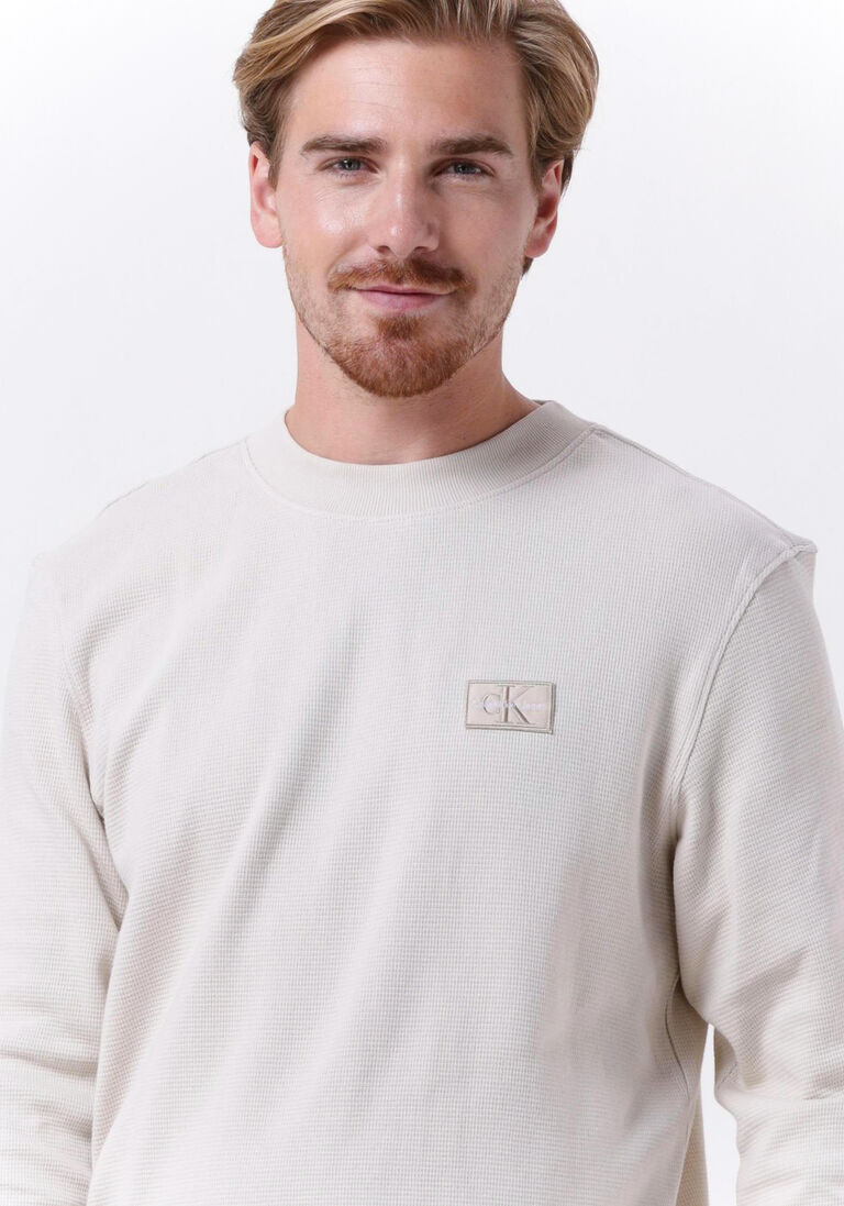 CALVIN KLEIN beige calvin klein trui shrunken badge ls waffle tee