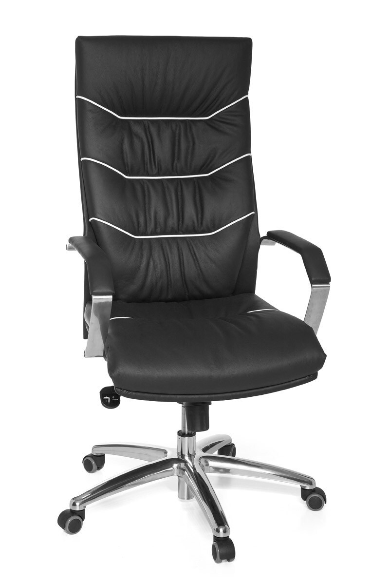 KADIMA DESIGN XXL Chefsessel Kanzas: Echtleder, Soft-Air Formpolster, verchromte Armlehnen, Aluminium-Fußkreuz, 5-Punkt Mechanik.