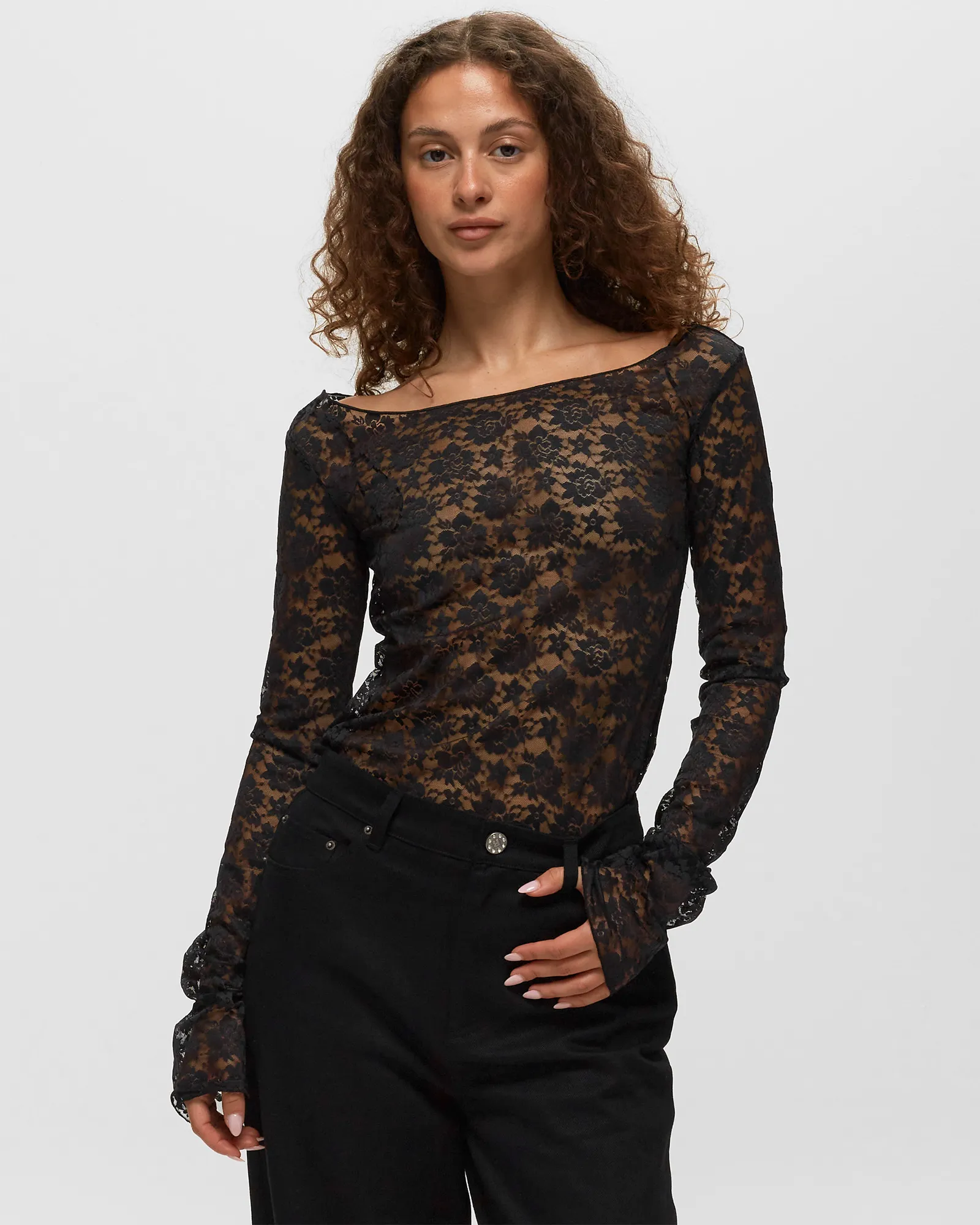 ROTATE Birger Christensen Lace Off Shoulder Top