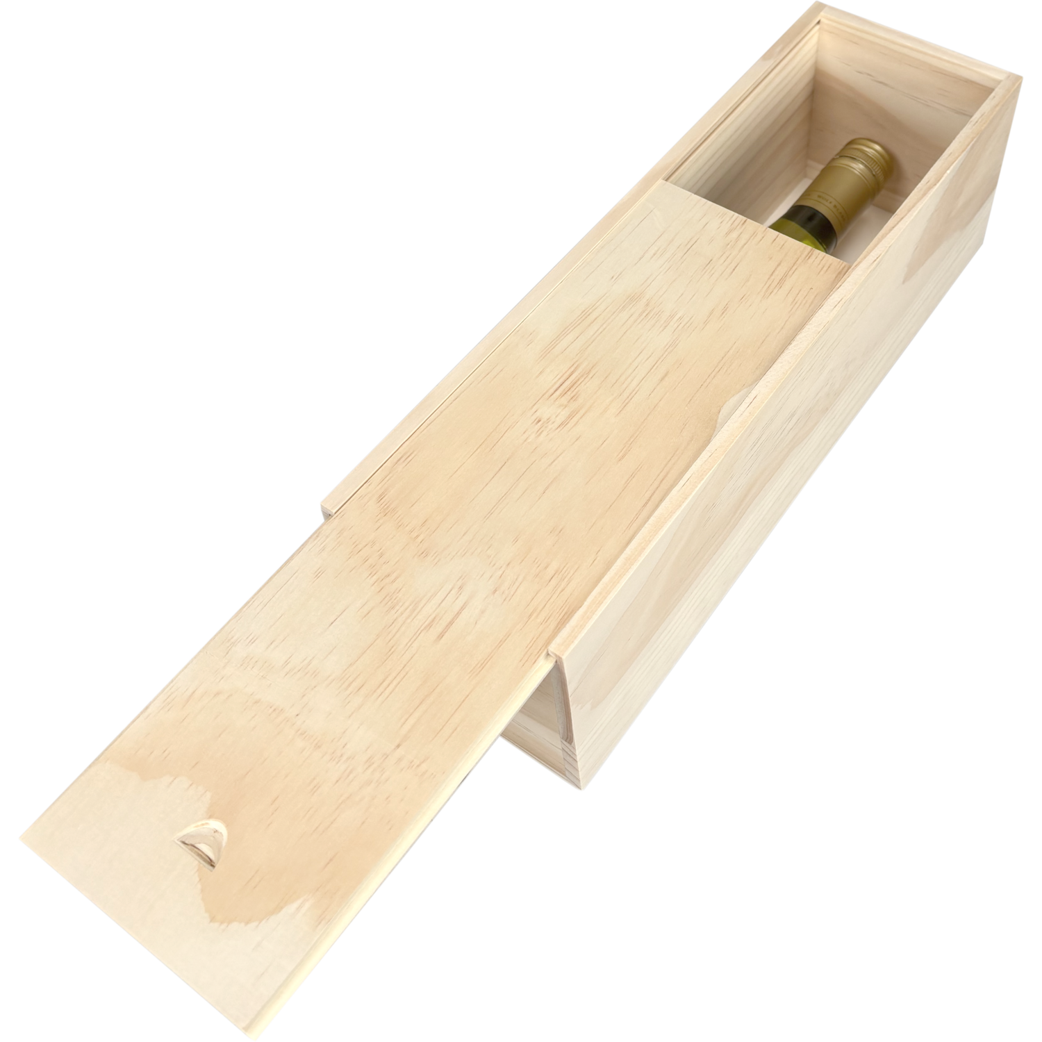 Wijnkist, 1 fles, schuifdeksel, 340x95x95mm, hout, naturel