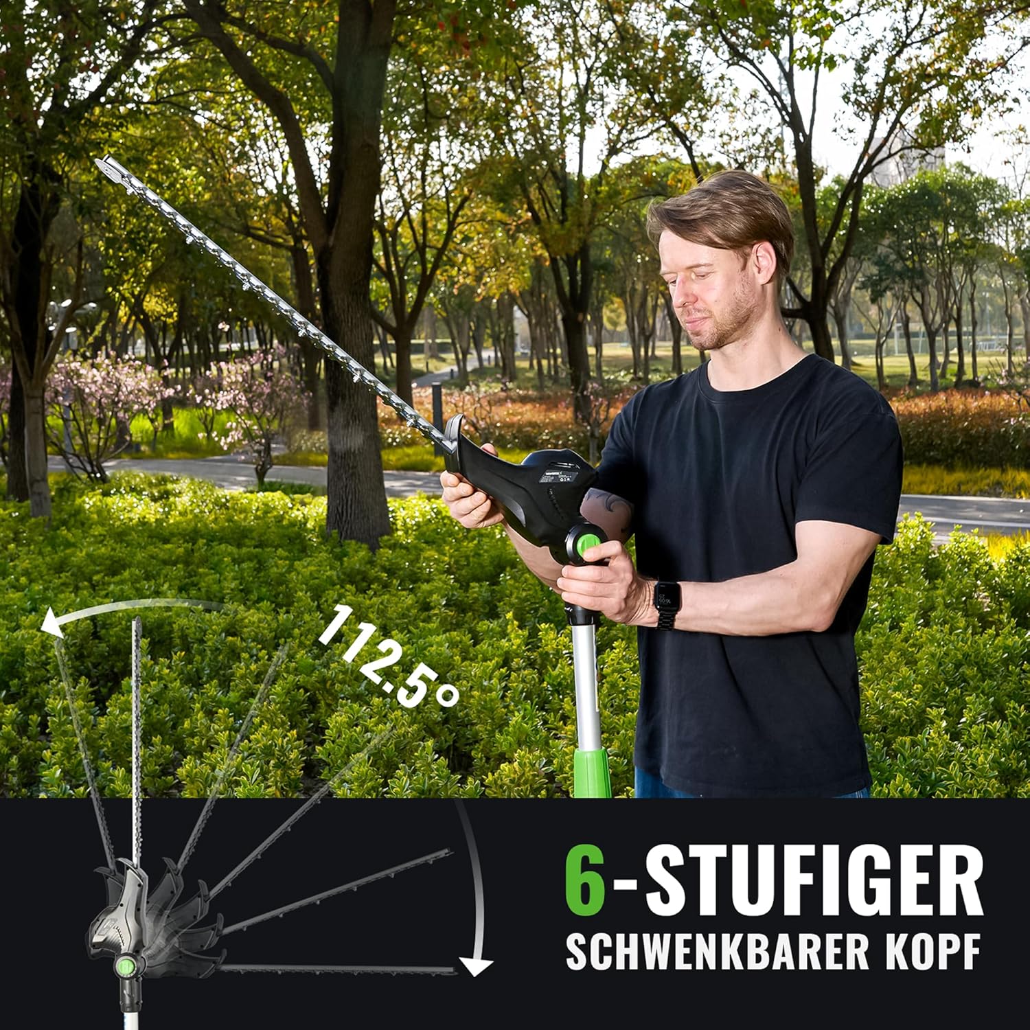 Stab-Heckenschere, kabellos, 20 V, mit batteriebetriebener 50,8 cm elektrischer Heckenschere, 3 m Reichweite, mit Verlängerungsstange, mehrere Winkel zum Beschneiden von Sträuchern