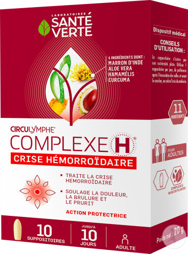 Santé Verte Circulymphe Complexe H Crise Hémorroïdaire 10 Suppositoires
