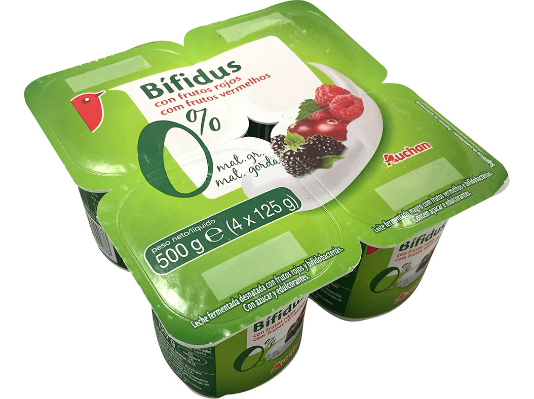 BÍFIDUS AUCHAN PEDAÇOS MAGRO FRUTOS VERMELHOS 4X125G