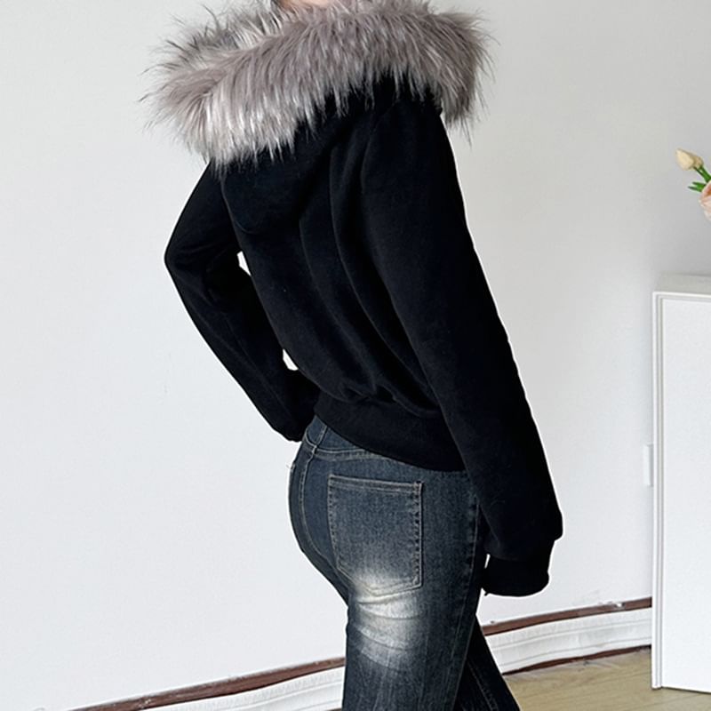 BrickBlack - Jas met capuchon en rits van imitatiebont