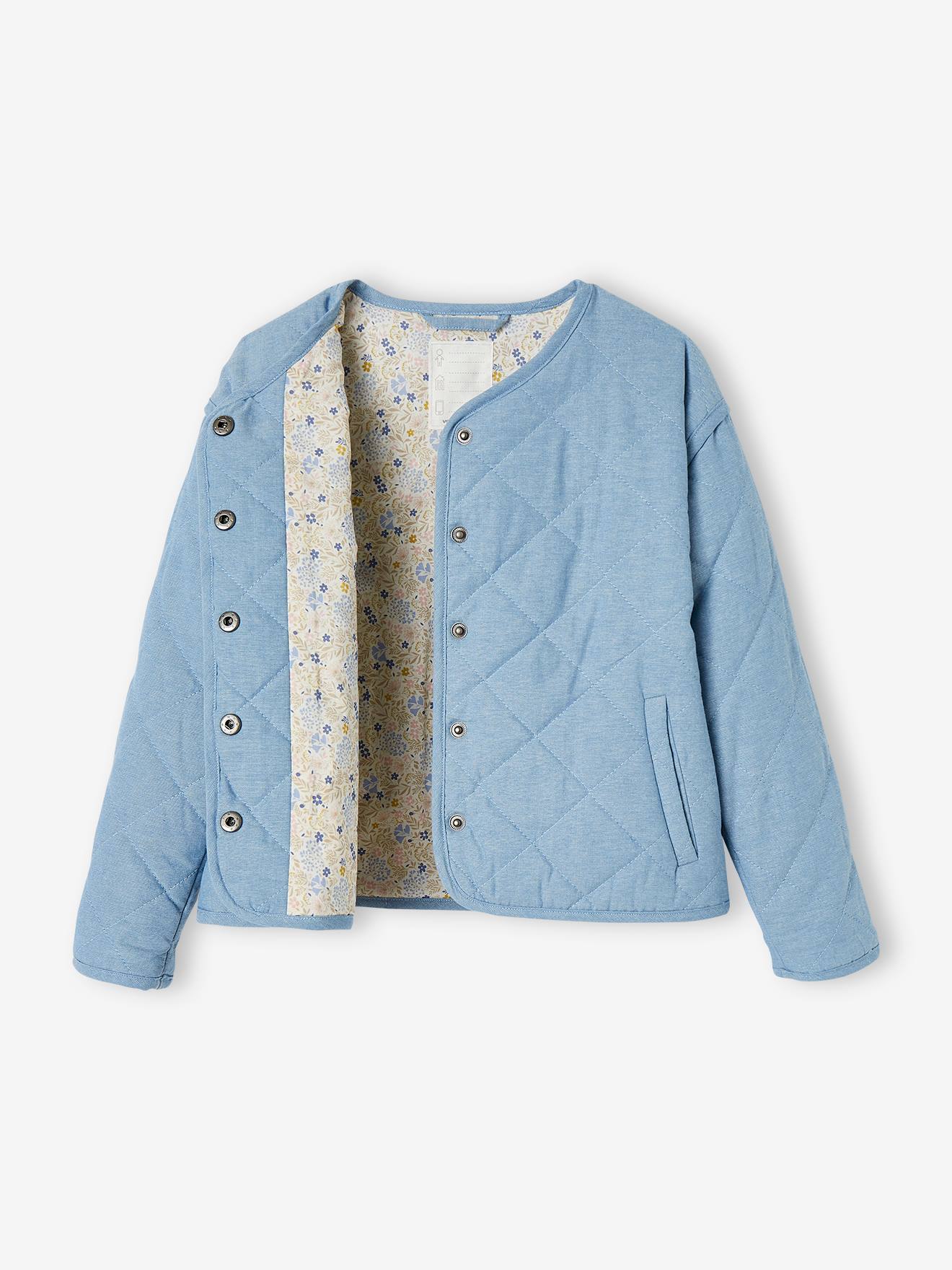 Jaqueta feminina acolchoada em chambray Double Stone com forro floral.