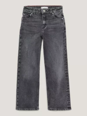 Calça jeans preta reta e desbotada