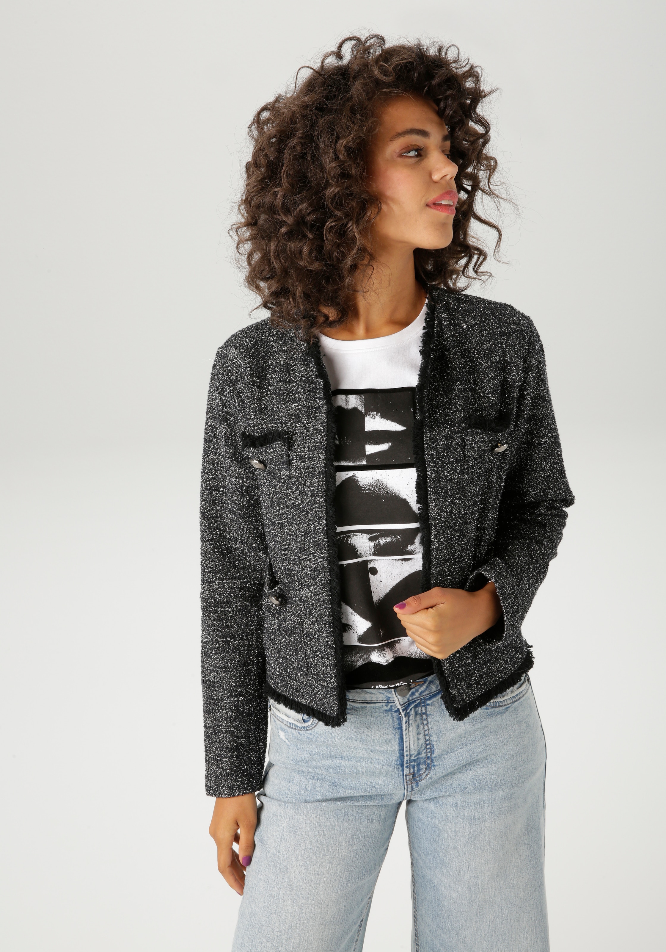 Aniston CASUAL Kurzblazer , aus meliertem Bouclé-Jacquard mit Glanzfäden - NEUE KOLLEKTION