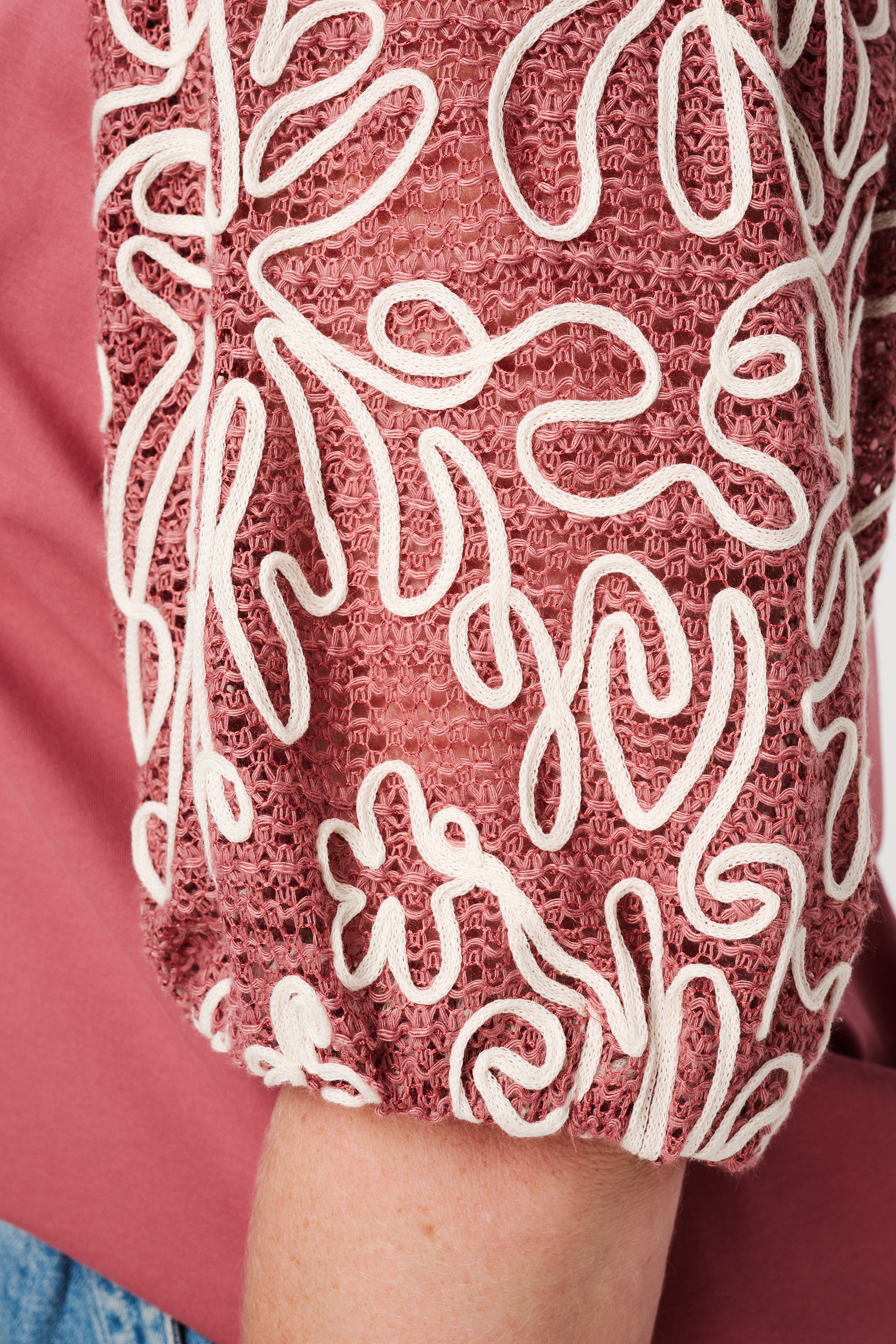 T-shirt met geborduurde mouwen Oud rose