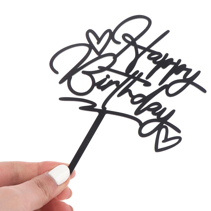 Kuchenstecker Happy Birthday Herzchen Acryl Tortenstecker Topper Dekoration für Torten / Kuchen - Schwarz