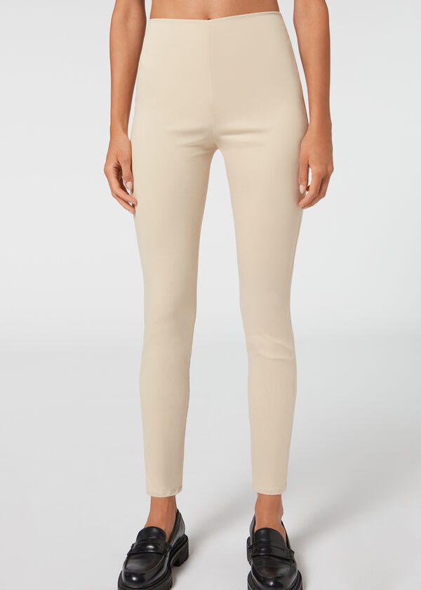 Calças legging jeans skinny de cintura alta