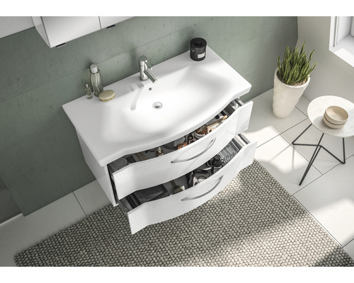 Badkamermeubelset serie 6005 Sprint BxD 97 x 48,1 cm, frontkleur wit hoogglans, 2-delige set met keramische wastafel