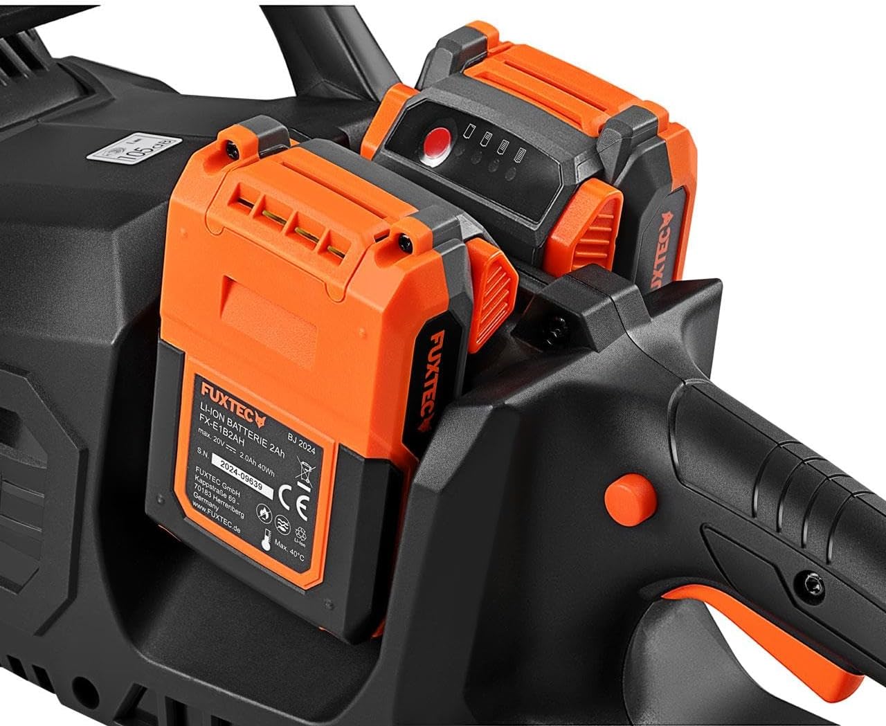 FUXTEC 40V Akku Kettensäge FX-E2KSSET – 14 Zoll Schwertlänge, 2x20Volt, 4,2 Kg leicht mit einer Kettengeschwindigkeit von 15 m/s, Akku& Ladegerät