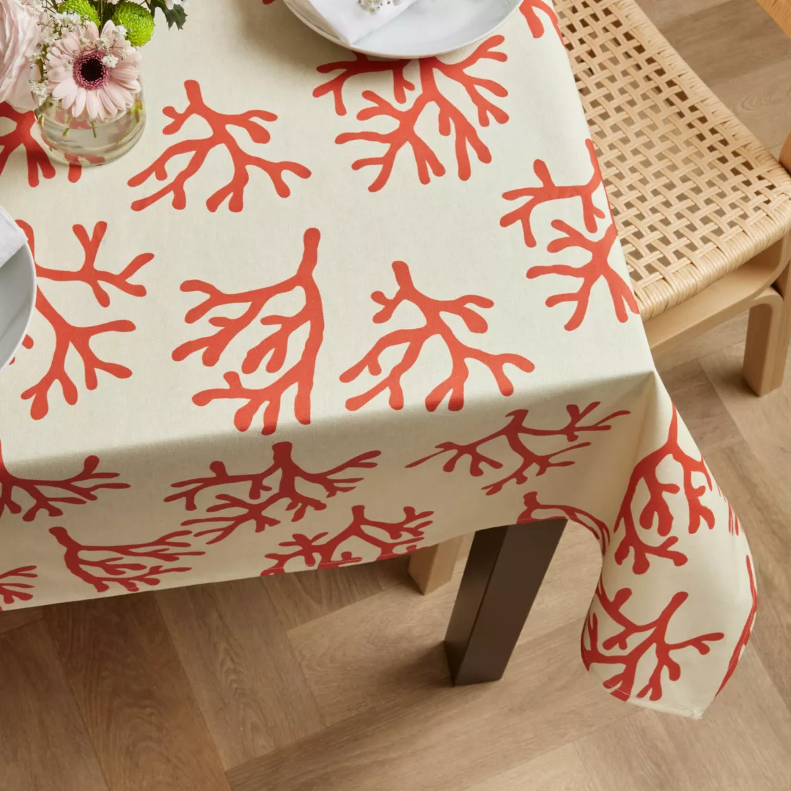 Nappe rectangulaire coton enduit (150 x 350 cm) Moorea Corail