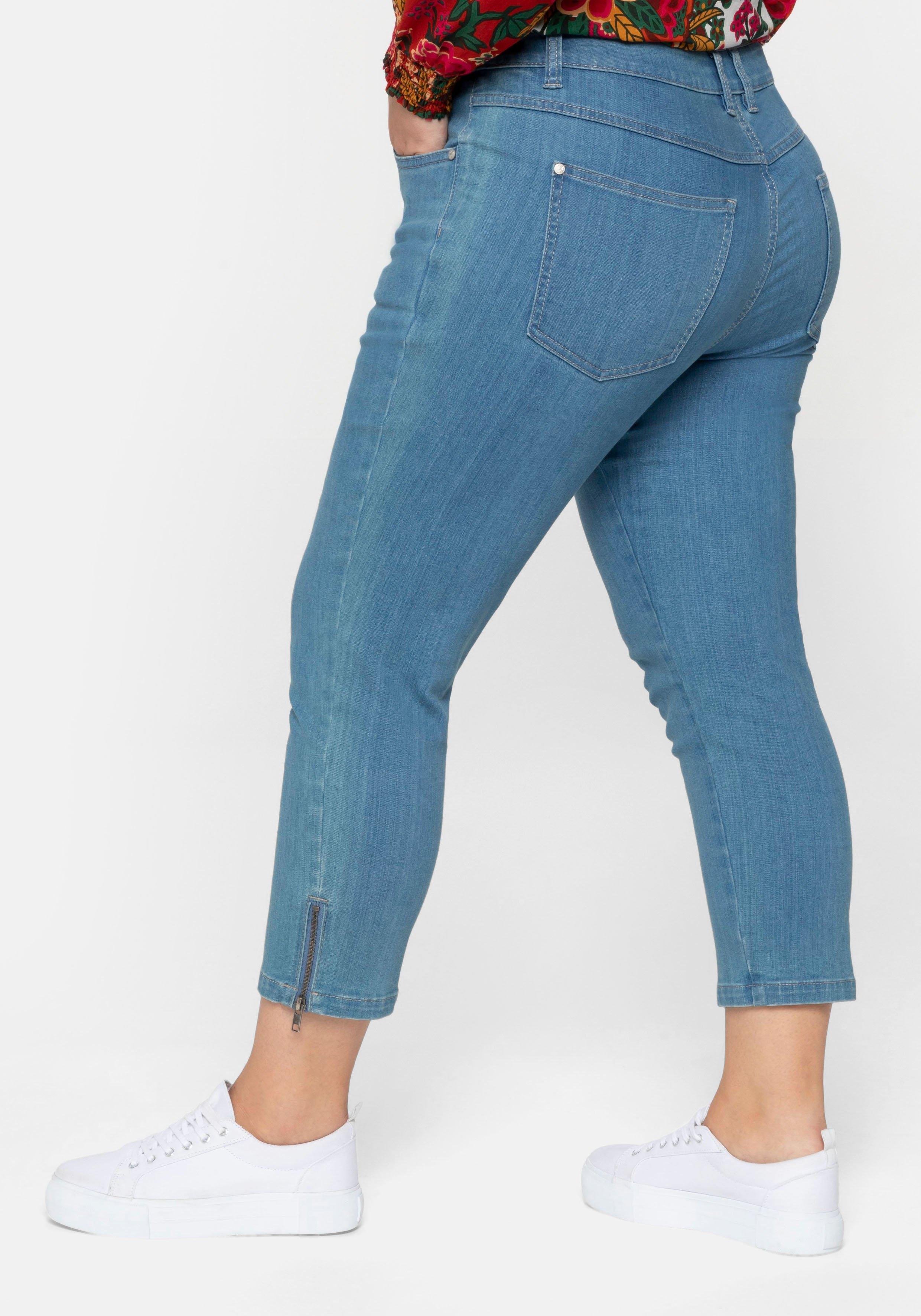 Schmale 7/8-Jeans mit Zipper am Saum