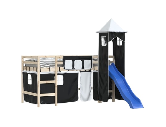 VIDAXL - Rideaux pour lit mezzanine avec tour blanc et noir polyester