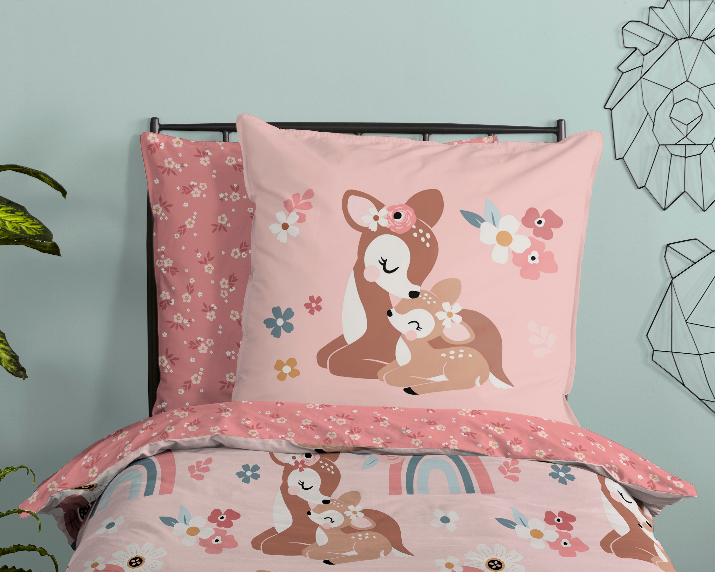 good morning Kinderbettwäsche »Bibi blossom« 2 Stk. tlg. Baumwolle, 135x200, Reissverschluss, Wende, Kind, Mädchen, Bambi, Rosa