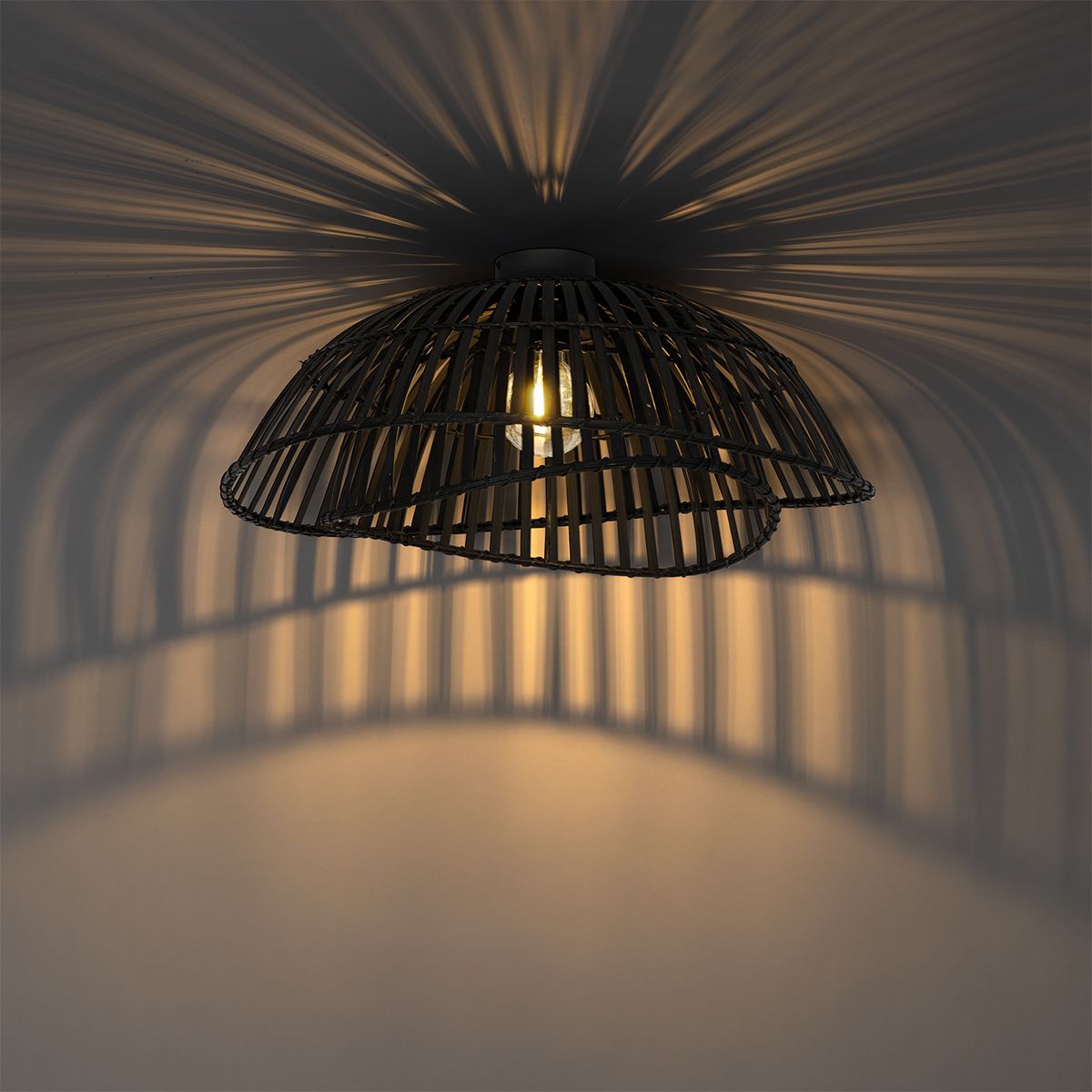 Oosterse plafondlamp zwart bamboe 62 cm - Pua