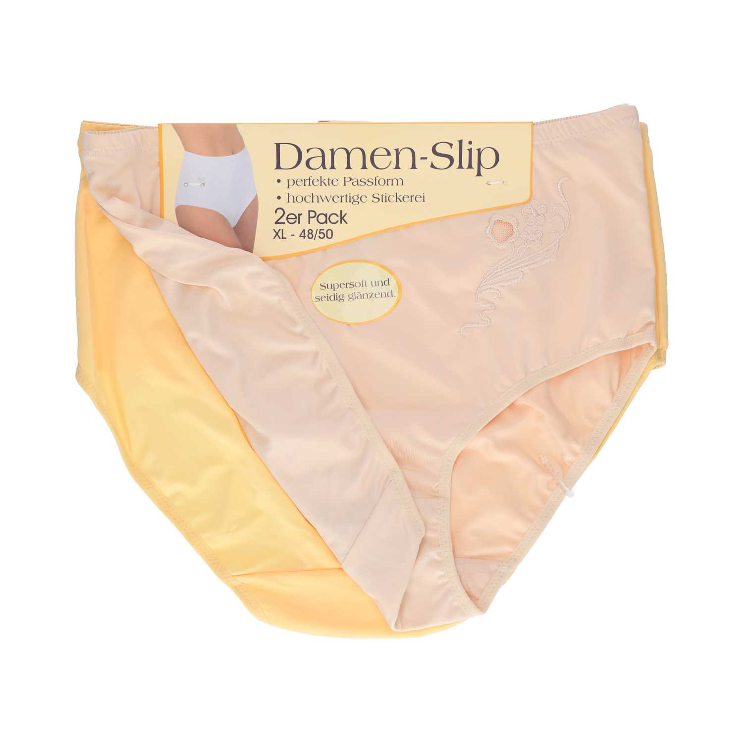 Damen Slip Microfaser mit Stickerei Gr. 40/42–52/54 pastellfarben 2er 6fach