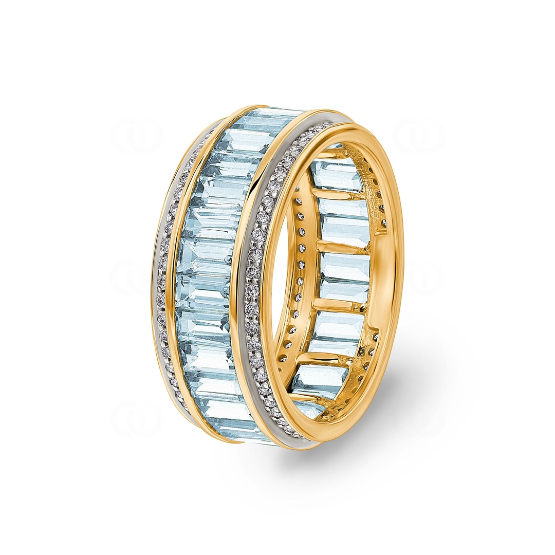Ring 750/18 K Gelbgold mit Aquamarinen & Diamanten 0.41 ct H/si