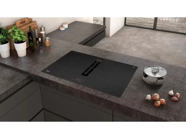 Neff N 50 T48CB1AX2 - Induktions kogeplade - 4 plader - Niche - bredde: 75 cm - dybde: 49 cm - Klasse B - rammeløs - sort med downdraft-udstødning (ekstraktion og recirkulation med ekstra ekstraktion og recurkulationssæt)