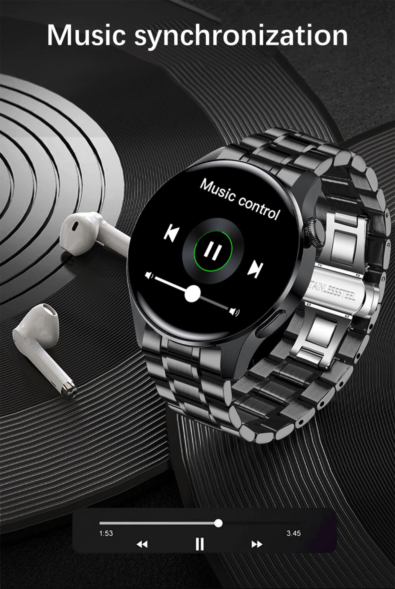 TPFNet Smart Watch / Fitness Tracker IP67 für Damen & Herren - Edelstahl Armband - Android & IOS - Schwarz