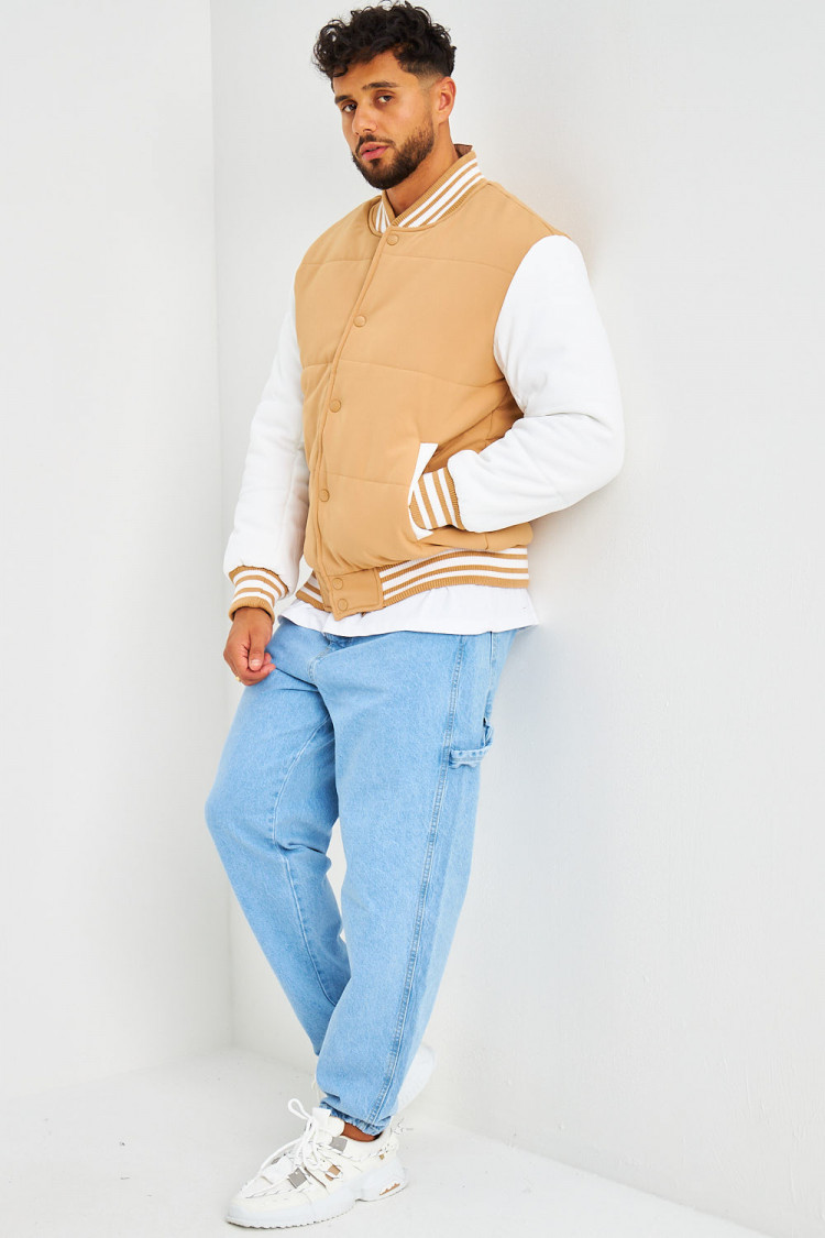Bomber épais camel à manches longues blanches