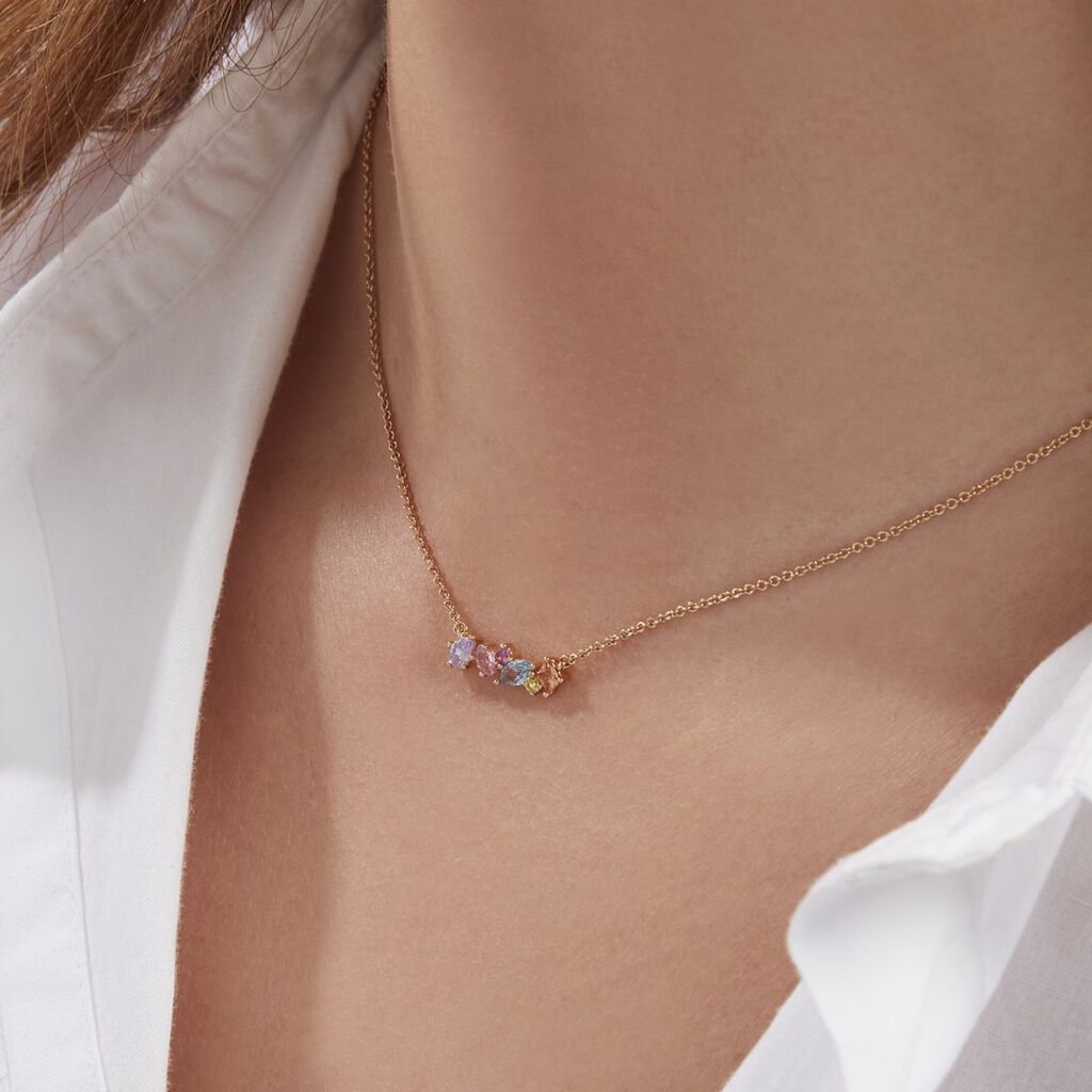 Collier Ikaia Plaqué Or Jaune Aqua Marine Synthétique Oxyde