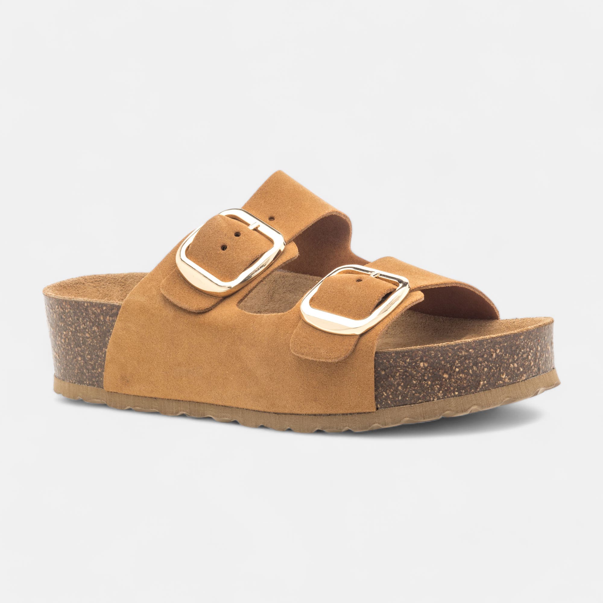 Mules semelle liège Femme en cuir camel
