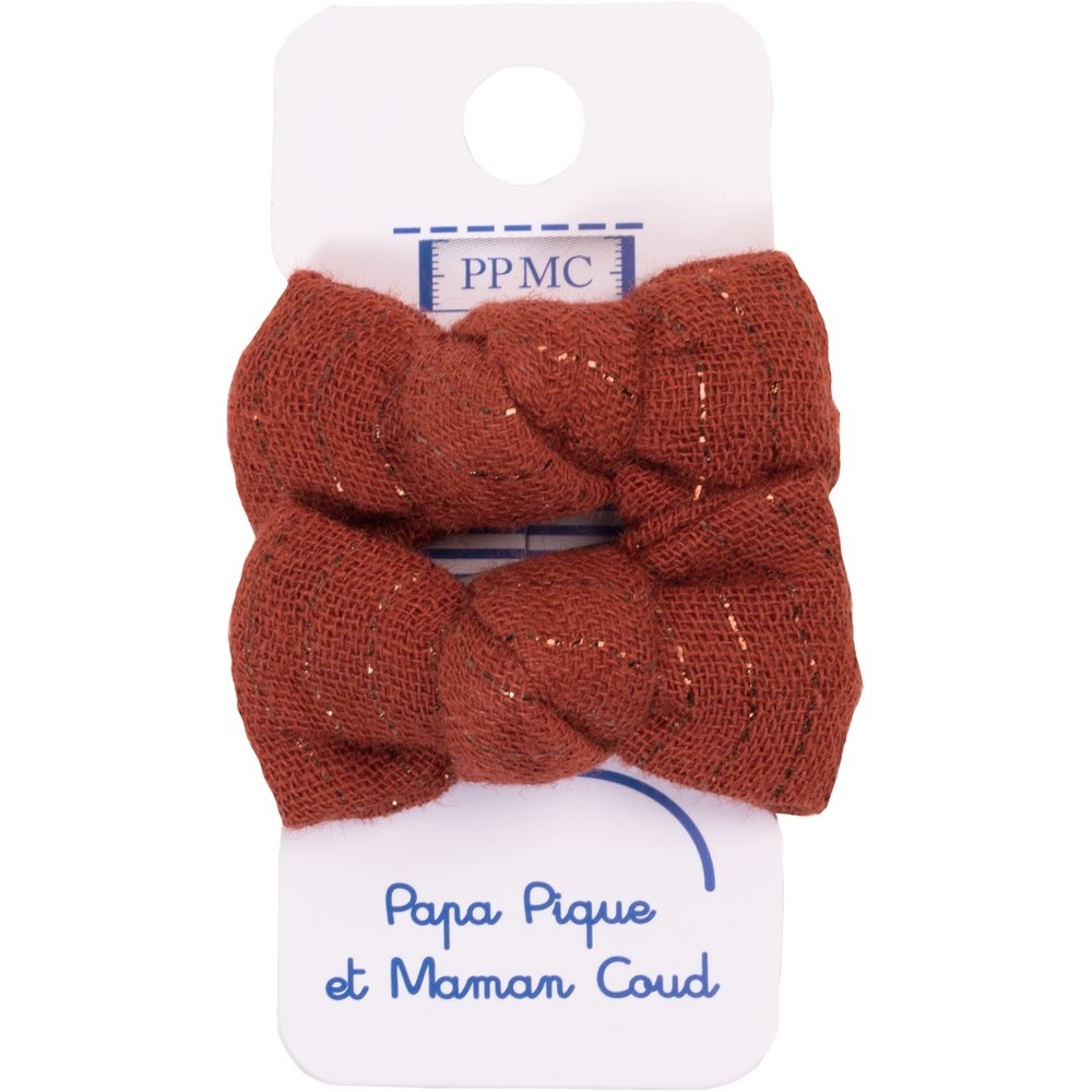 Barrettes Clic-Clac Petits Noeuds Gaze Lurex Terracotta