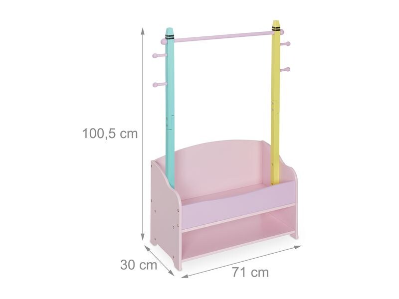 relaxdays Kleiderständer für Kinder 71 x 100.5 cm, Gelb/Ros Garderobenständer mit Kleiderstange, Haken und Ablagen