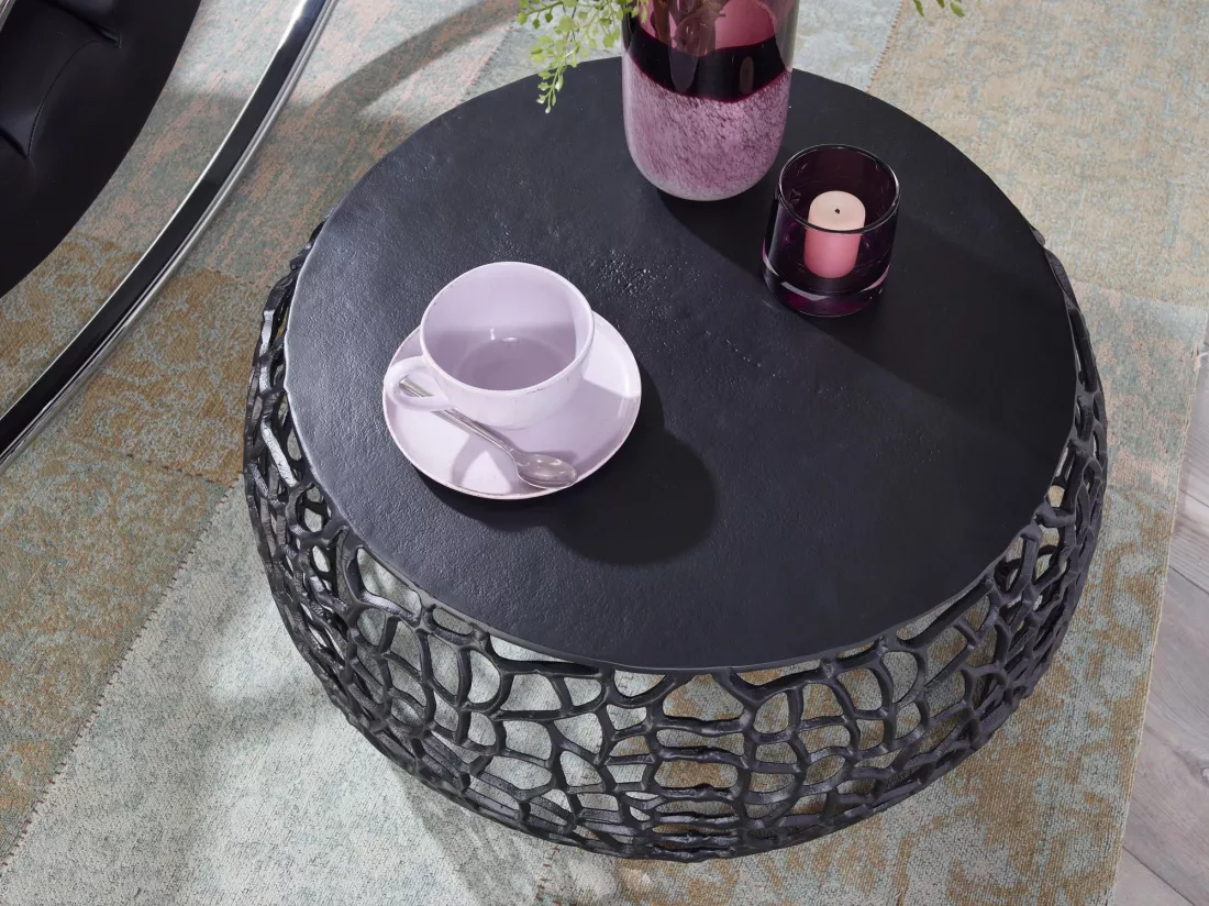 Table basse de salon aluminium Noir 66x66x30 cm ronde métal